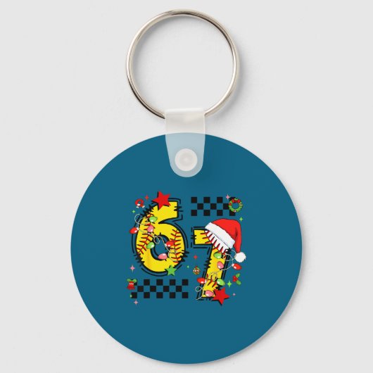 Checkered 67 Softball Santa Hat Christmas Six Seve キーホルダー (正面)