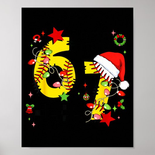 Checkered 67 Softball Santa Hat Christmas Six Seve ポスター (正面)