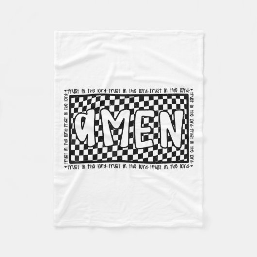 Checkered Amen Vintage Jesus Bible Verse Christian フリースブランケット (正面)