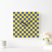 Checkered Blue and Yellow スクエア壁時計 (ホーム)