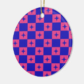 Checkered Blue & Pink Tile With Sparkles Pattern セラミックオーナメント (左)