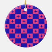 Checkered Blue & Pink Tile With Sparkles Pattern セラミックオーナメント (裏面)