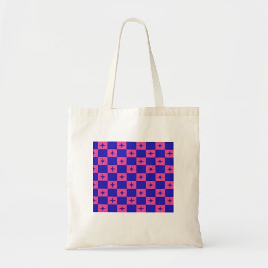 Checkered Blue & Pink Tile With Sparkles Pattern トートバッグ (正面)