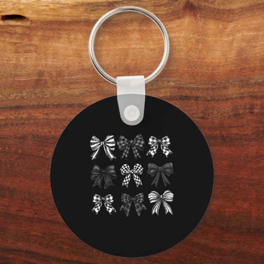 Checkered Bow Coquette Funny Gift Tee Women, Men  キーホルダー (正面)