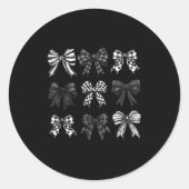 Checkered Bow Coquette Funny Gift Tee Women, Men  ラウンドシール (正面)