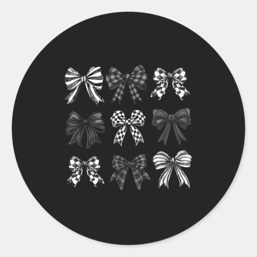 Checkered Bow Coquette Funny Gift Tee Women, Men  ラウンドシール (正面)