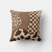 Checkered Brown Wavy Mocha Aesthetic Cow Print Cut クッション (裏面)