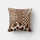 Checkered Brown Wavy Mocha Aesthetic Cow Print Cut クッション (正面)