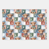 Checkered Christmas Highland Cow Red Green Blue ラッピングペーパーシート (正面3)