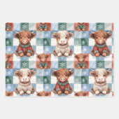 Checkered Christmas Highland Cow Red Green Blue ラッピングペーパーシート (正面)