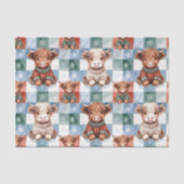 Checkered Christmas Highland Cow Red Green Blue  薄葉紙 (正面)
