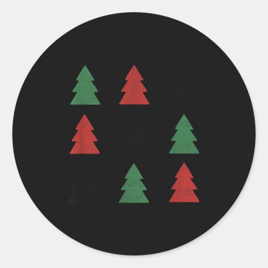 Checkered Christmas Tree Graphic Crewneck Swea Fun ラウンドシール (正面)