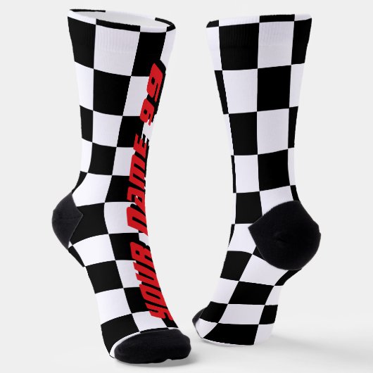 Checkered flag car racing sport personalized ソックス (傾斜あり)
