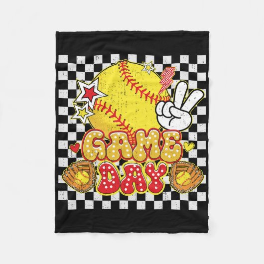 Checkered Game Day Cute Coquette Bow Softll Women  フリースブランケット (正面)