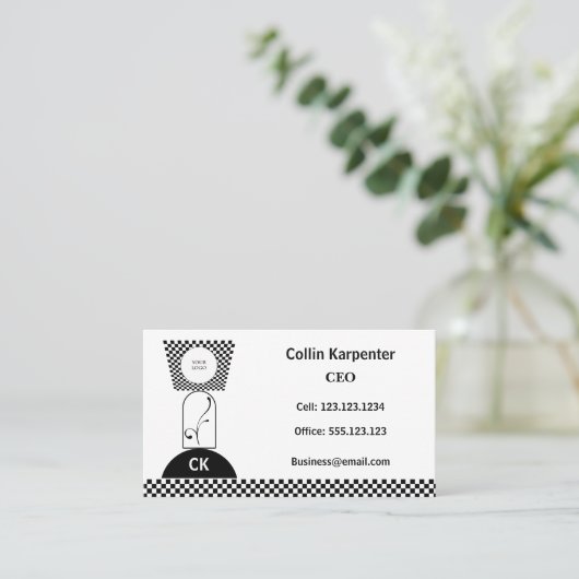 Checkered & Geometric Black White Shapes 名刺 (スタンド正面)