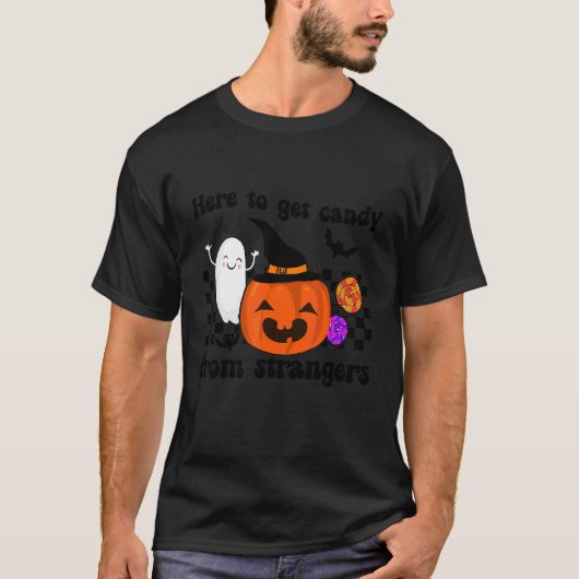 Checkered Get Candy From Strangers Cute Pumpkin Ha Tシャツ (正面)