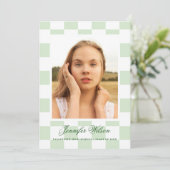 Checkered Grad graduation announcement green 案内状 (スタンド正面)
