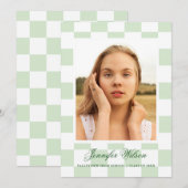 Checkered Grad graduation announcement green 案内状 (正面/裏面)