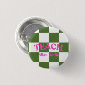 Checkered Green Teach Teacher Pin 缶バッジ (正面&裏面)