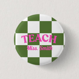 Checkered Green Teach Teacher Pin 缶バッジ