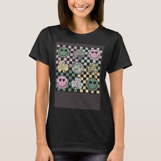 Checkered Happily Face Shamrock Disco Ball St Patr Tシャツ (正面)