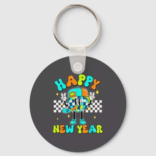 Checkered Happy New Year 2026 Disco Ball New Year  キーホルダー (正面)