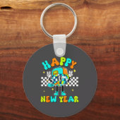 Checkered Happy New Year 2026 Disco Ball New Year  キーホルダー (正面)