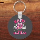 Checkered Happy New Year 2026 Disco Ball New Year キーホルダー (正面)