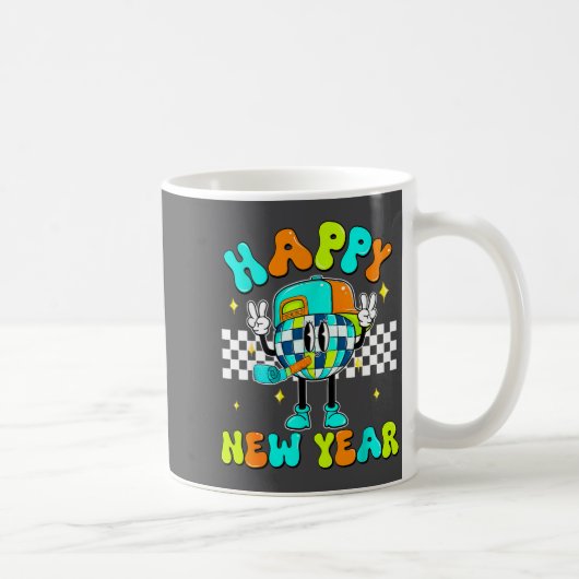 Checkered Happy New Year 2026 Disco Ball New Year  コーヒーマグカップ (右)