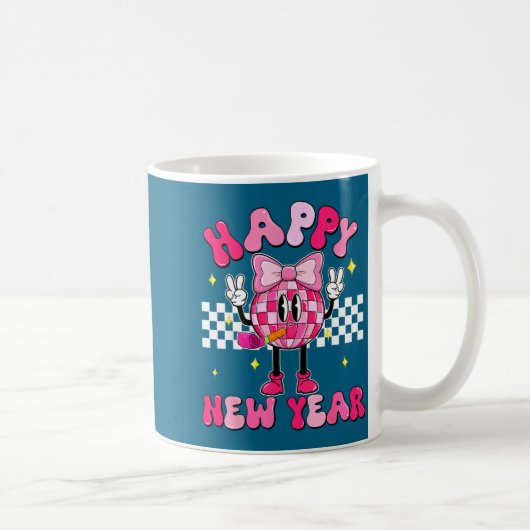 Checkered Happy New Year 2026 Disco Ball New Year  コーヒーマグカップ (右)