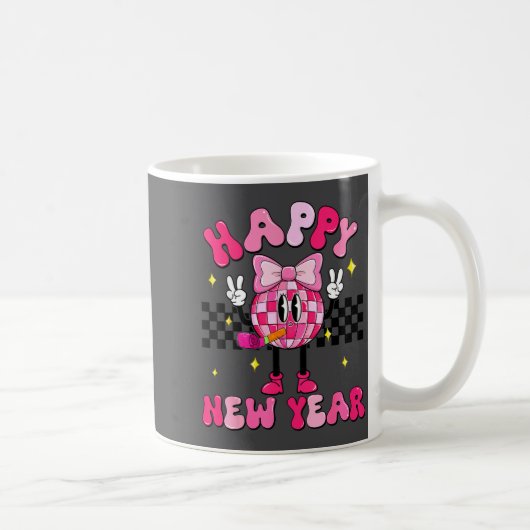 Checkered Happy New Year 2026 Disco Ball New Year  コーヒーマグカップ (右)