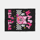 Checkered Happy New Year 2026 Disco Ball New Year フリースブランケット (正面(横))