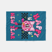 Checkered Happy New Year 2026 Disco Ball New Year  フリースブランケット (正面(横))
