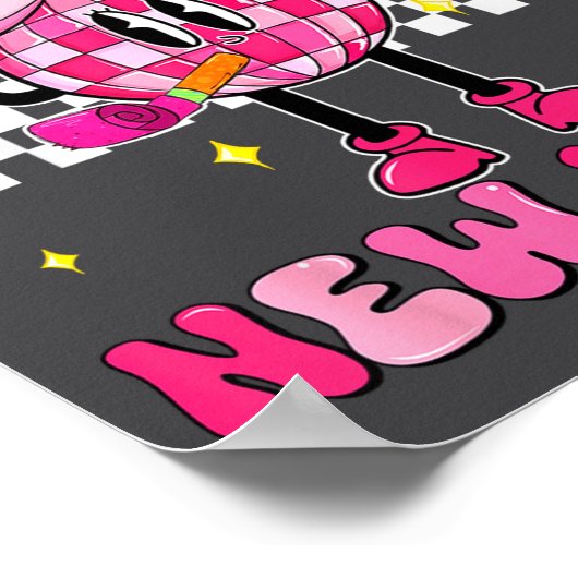 Checkered Happy New Year 2026 Disco Ball New Year  ポスター (角)