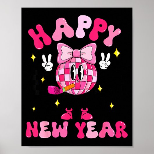 Checkered Happy New Year 2026 Disco Ball New Year  ポスター (正面)
