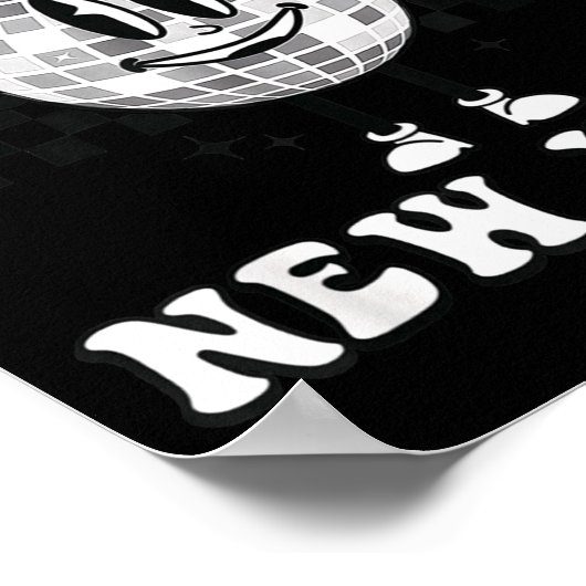 Checkered Happy New Year 2026 Disco Ball New Year ポスター (角)