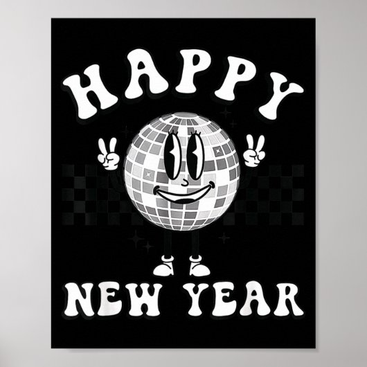 Checkered Happy New Year 2026 Disco Ball New Year  ポスター (正面)