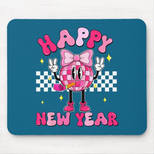 Checkered Happy New Year 2026 Disco Ball New Year  マウスパッド (正面)
