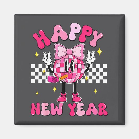 Checkered Happy New Year 2026 Disco Ball New Year  マグネット (正面)