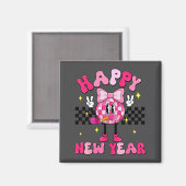 Checkered Happy New Year 2026 Disco Ball New Year  マグネット (正面/裏面)