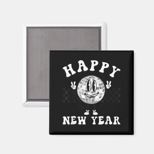 Checkered Happy New Year 2026 Disco Ball New Year  マグネット (正面/裏面)