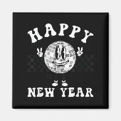 Checkered Happy New Year 2026 Disco Ball New Year マグネット (正面)