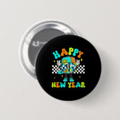 Checkered Happy New Year 2026 Disco Ball New Year  缶バッジ (正面&裏面)