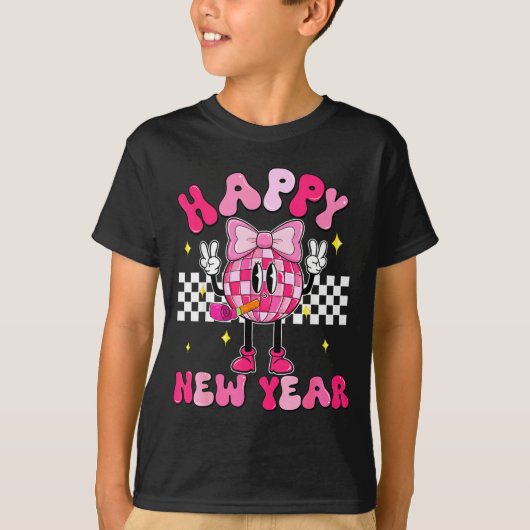 Checkered Happy New Year 2026 Disco Ball New Year  Tシャツ (正面)