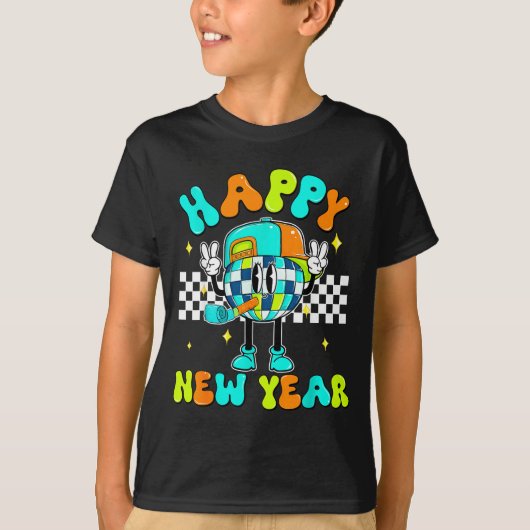 Checkered Happy New Year 2026 Disco Ball New Year  Tシャツ (正面)