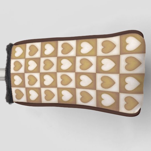 Checkered Hearts in Blond Cream ゴルフヘッドカバー (正面)