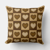 Checkered Hearts in Brown Toffee クッション (正面)