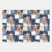 Checkered Highland Cow pink green blue Gift Wrap ラッピングペーパーシート (正面2)
