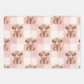 Checkered Highland Cow pink green blue Gift Wrap ラッピングペーパーシート (正面)