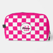 Checkered Hot pink white geometric retro Monogram ドップキット (正面)